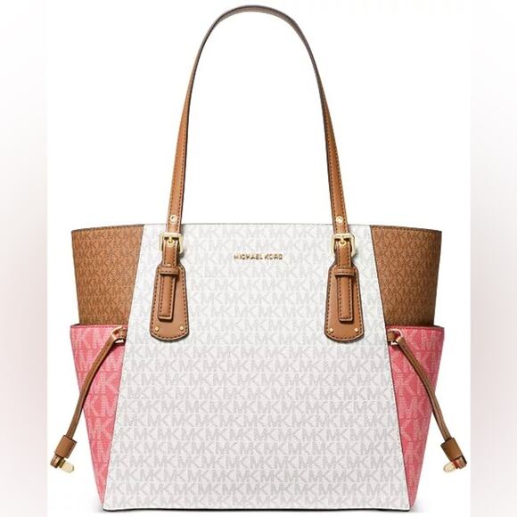 Michael Kors Voyager Tote Purse Bag Brown Pink White NWT NEW - Picture 1 of 10